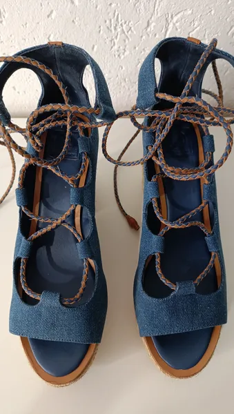Sandália salto Positano Laceup Platform Espadrille 9 Tory Bu