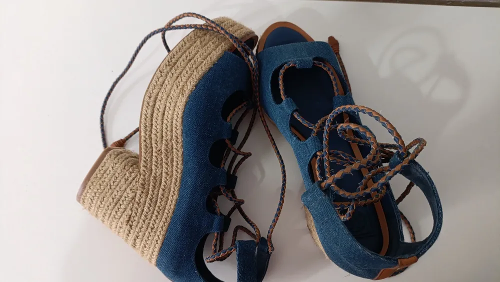 Sandália salto Positano Laceup Platform Espadrille 9 Tory Bu