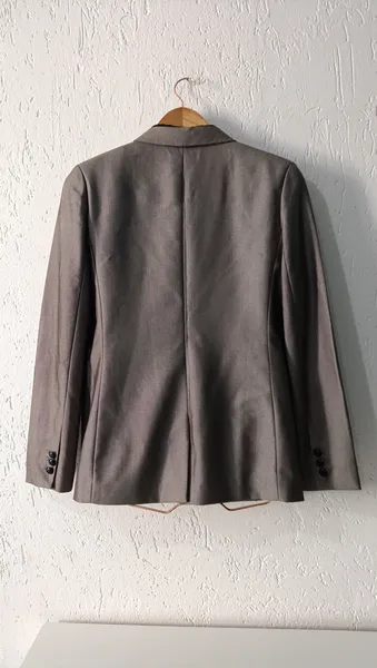 Blazer alfaiataria gola smoking cinza e preto Tam G INSP