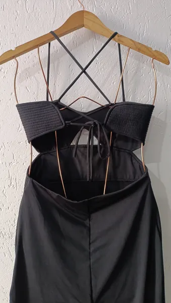 Vestido longo em Jersey Tam M preto Blue Steel