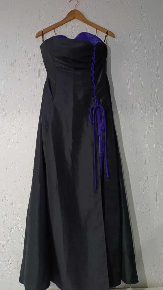 vestido de festa longo sunup preto e roxo vintage y2k tam m