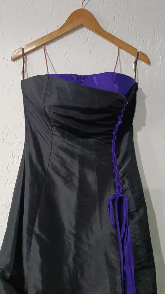 vestido de festa longo sunup preto e roxo vintage y2k tam m