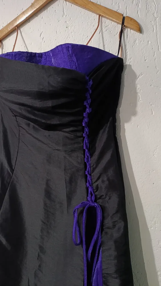 vestido de festa longo sunup preto e roxo vintage y2k tam m