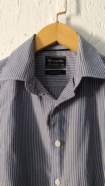 Camisa masculina listrada em algodão Tam P Preston Field