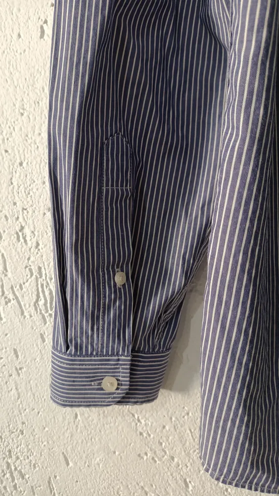 Camisa masculina listrada em algodão Tam P Preston Field