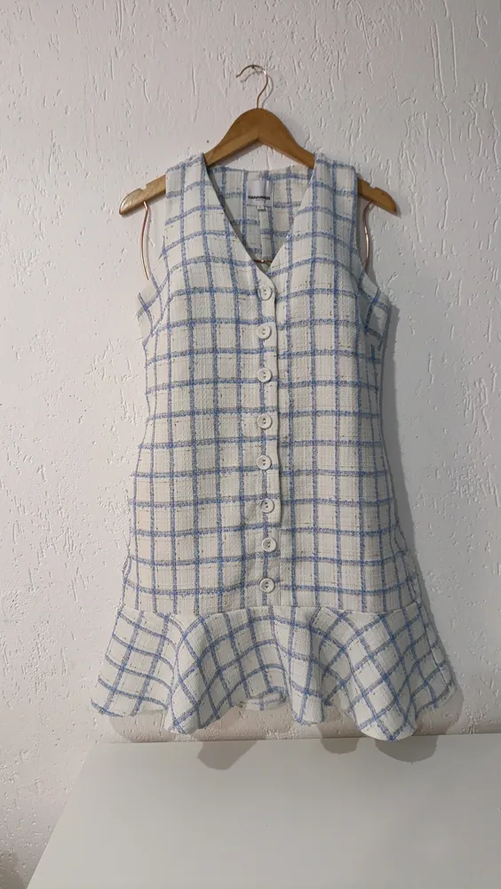 Vestido xadrez tweed azul e branco tam P NMZ