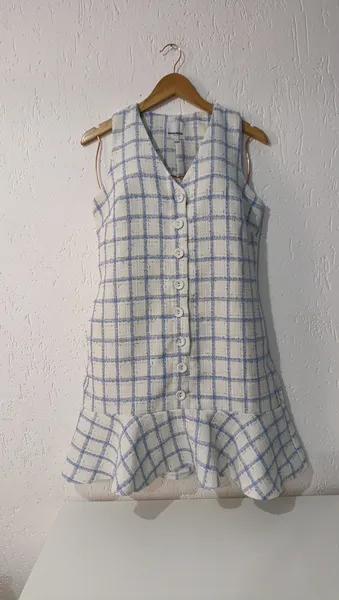 Vestido xadrez tweed azul e branco tam P NMZ