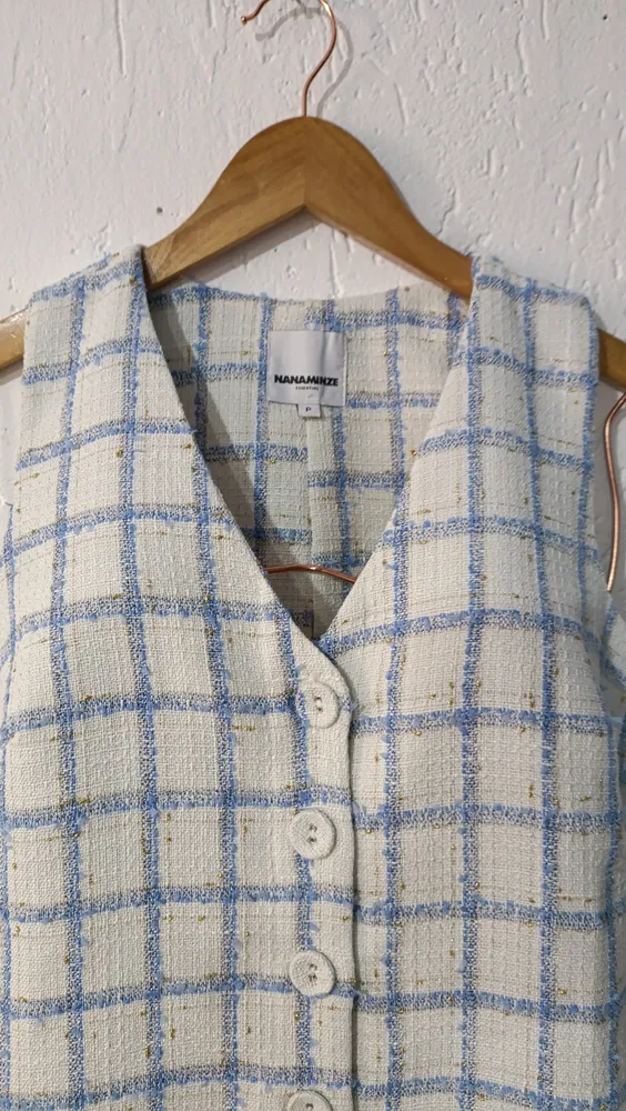 Vestido xadrez tweed azul e branco tam P NMZ