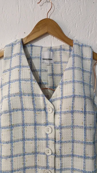 Vestido xadrez tweed azul e branco tam P NMZ