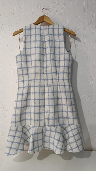 Vestido xadrez tweed azul e branco tam P NMZ