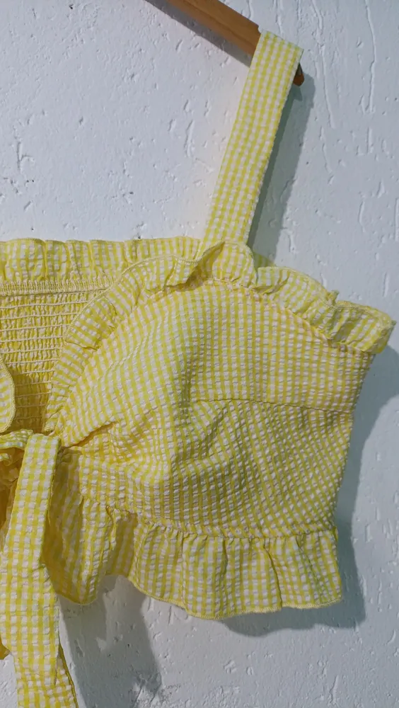 Top xadrez Vichy plus amarelo Tam 4XL (G4) Shein