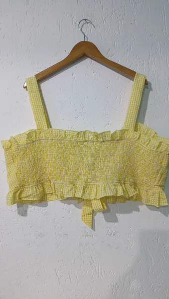 Top xadrez Vichy plus amarelo Tam 4XL (G4) Shein