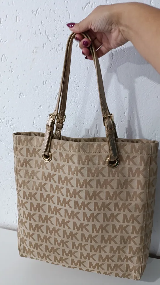 Bolsa jet set monograma bege grande