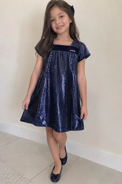 Vestido de luxo infantil paetê Tam 12 Animê