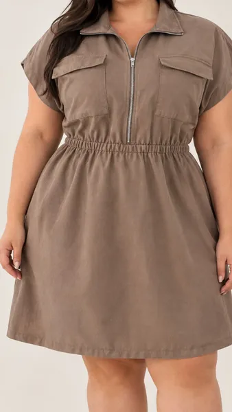 Vestido Casual Utilitário Marrom Claro 2XL Shein