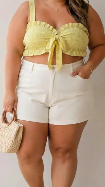 Top xadrez Vichy plus amarelo Tam 4XL (G4) Shein