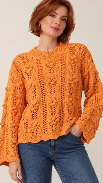 Suéter tricot bolinhas laranja Tam M Marfinno
