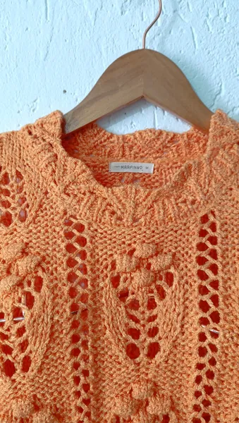 Suéter tricot bolinhas laranja Tam M Marfinno