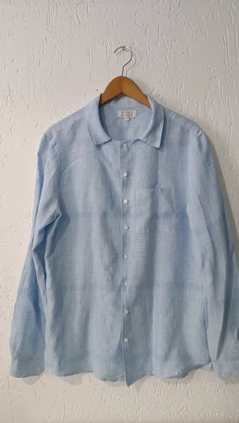 Camisa linho manga longa azul 41 Ricardo Almeida