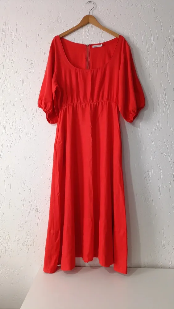 Vestido longo laranja viscolinho G Talita Kume
