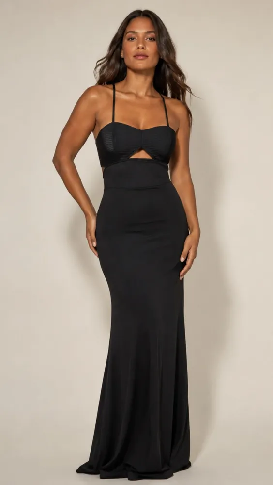 Vestido longo em Jersey Tam M preto Blue Steel