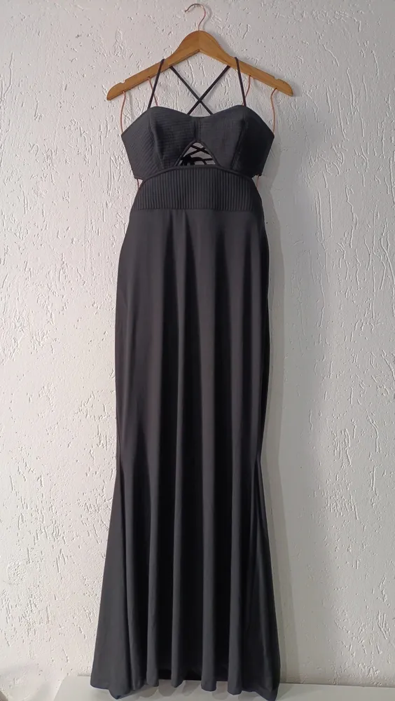 Vestido longo em Jersey Tam M preto Blue Steel