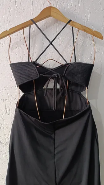 Vestido longo em Jersey Tam M preto Blue Steel