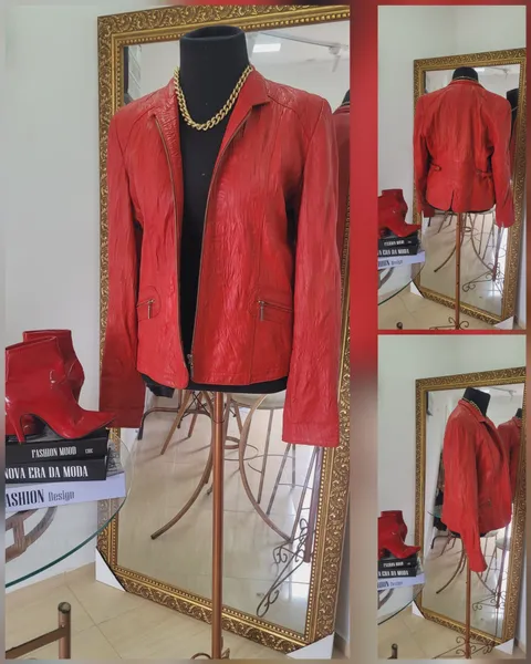 jaqueta couro vermelha