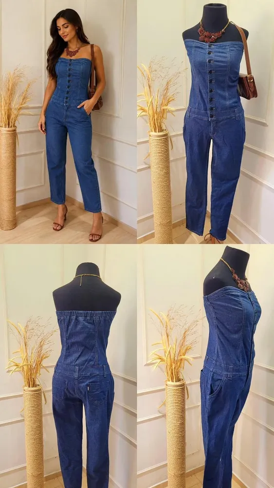 Macacão Jeans com Lycra