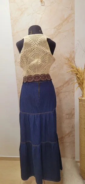 Combo saia e colete tricô