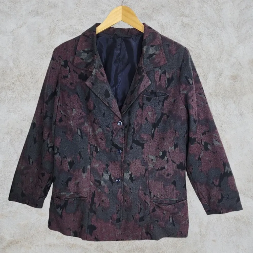 blazer vintage brechó anos 90 estampado cinza roxo