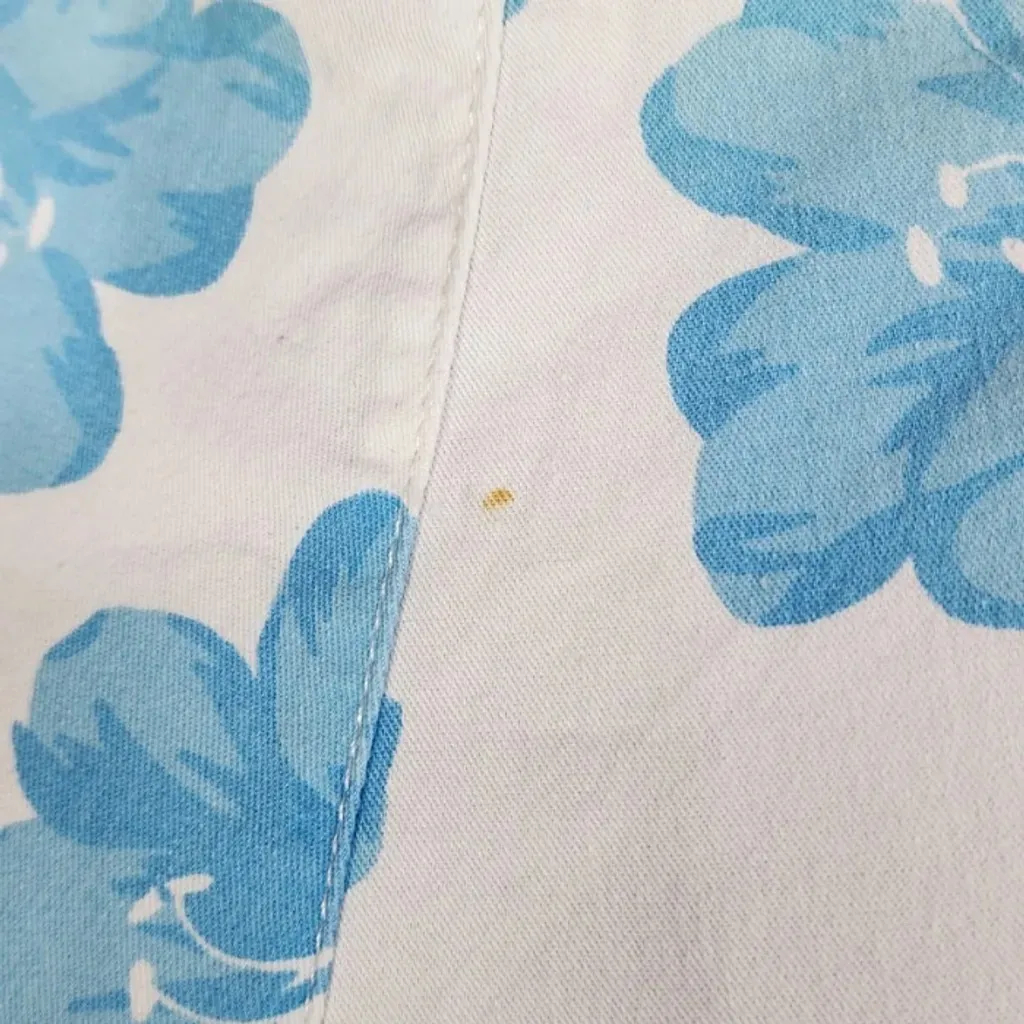 Calça Capri Floral Azul Brechó Y2K Soft Romantic 90s Cintura Méd