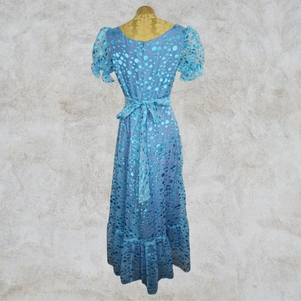 Brechó Vestido Chiffon Anos 70 Roller Devore Manga Bufante Longo