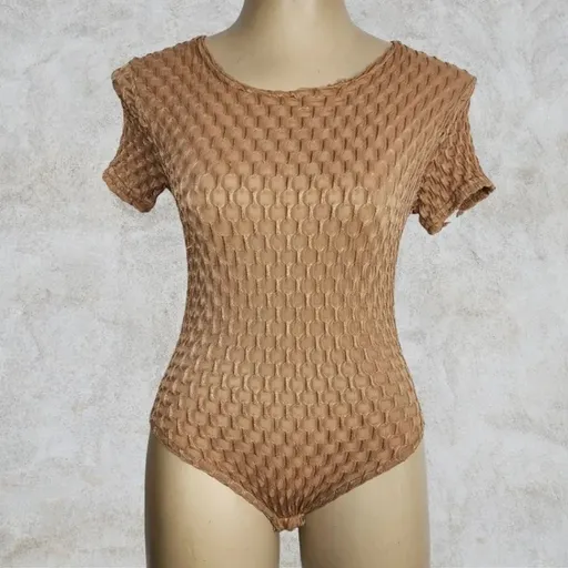 Brechó Body Feminino Texturizado Marrom Claro Transparente Anos