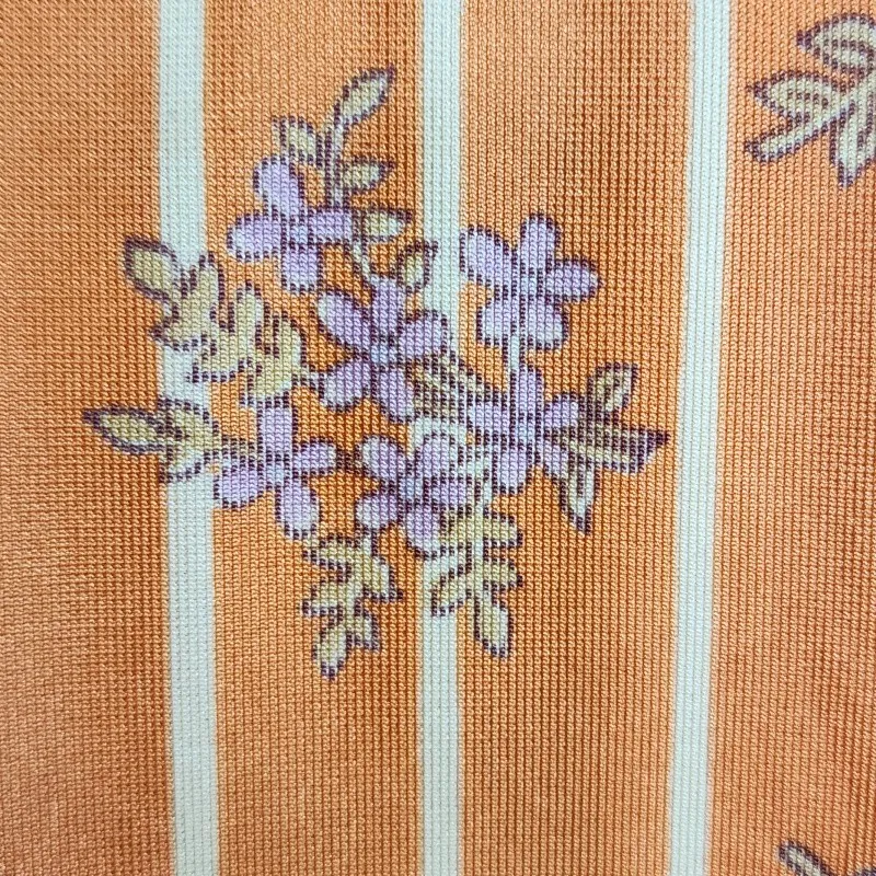camisa brechó vintage anos 70 laranja estampada floral poliéster