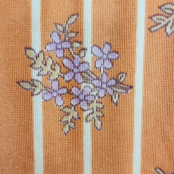 camisa brechó vintage anos 70 laranja estampada floral poliéster