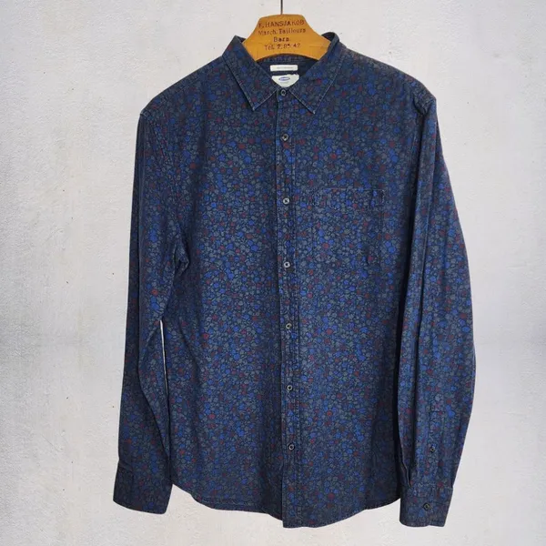 camisa brechó masculina slim fit azul escuro floral
