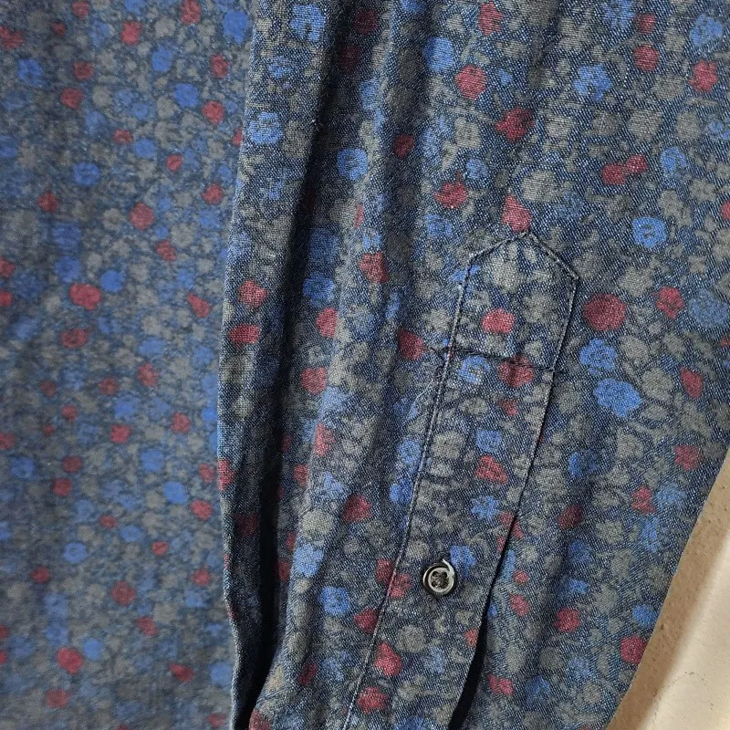 camisa brechó masculina slim fit azul escuro floral
