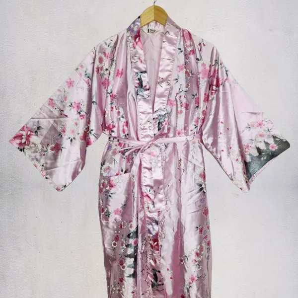 Robe Quimono Floral Rosé Brechó Estilo Japonês Cetim