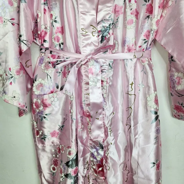 Robe Quimono Floral Rosé Brechó Estilo Japonês Cetim