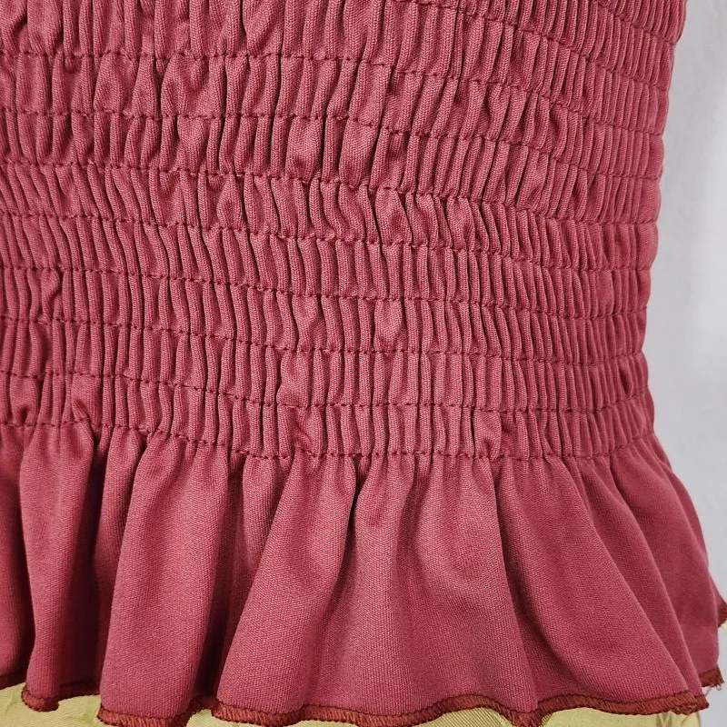 Blusa brechó regata franzida vermelha tijolo boho 70s
