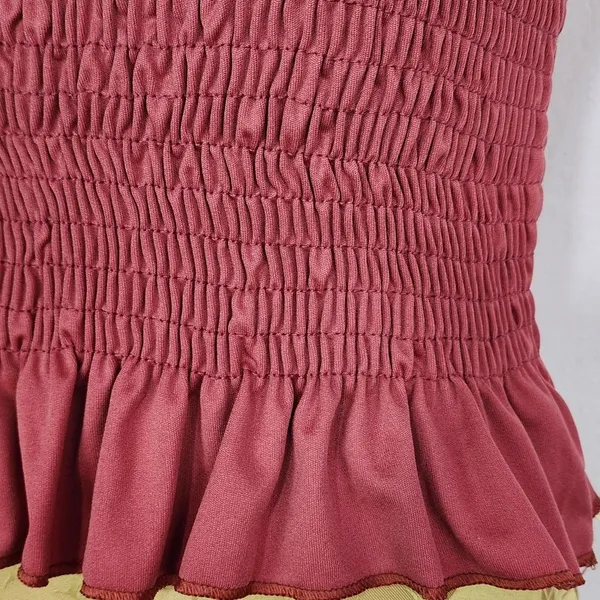 Blusa brechó regata franzida vermelha tijolo boho 70s