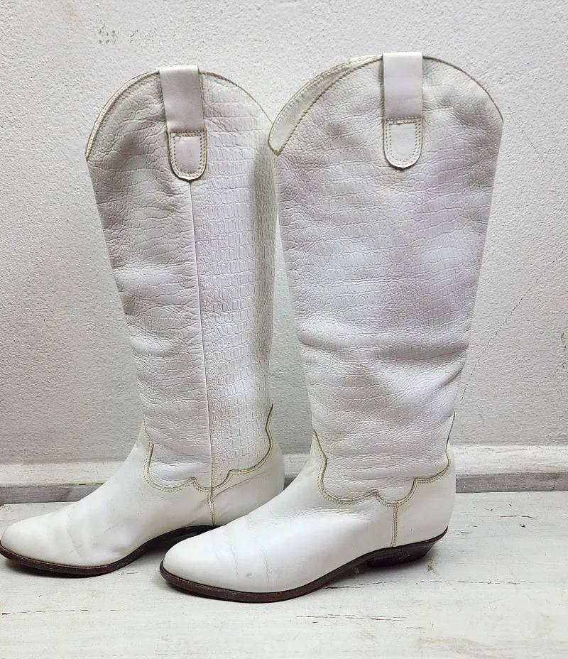 Bota Brechó Western Branca Couro Legítimo