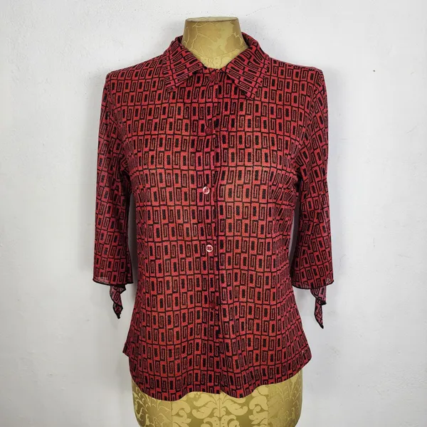Brechó Camisa Vintage Anos 2000 Geométrica Y2K Social