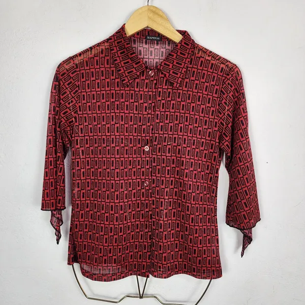 Brechó Camisa Vintage Anos 2000 Geométrica Y2K Social