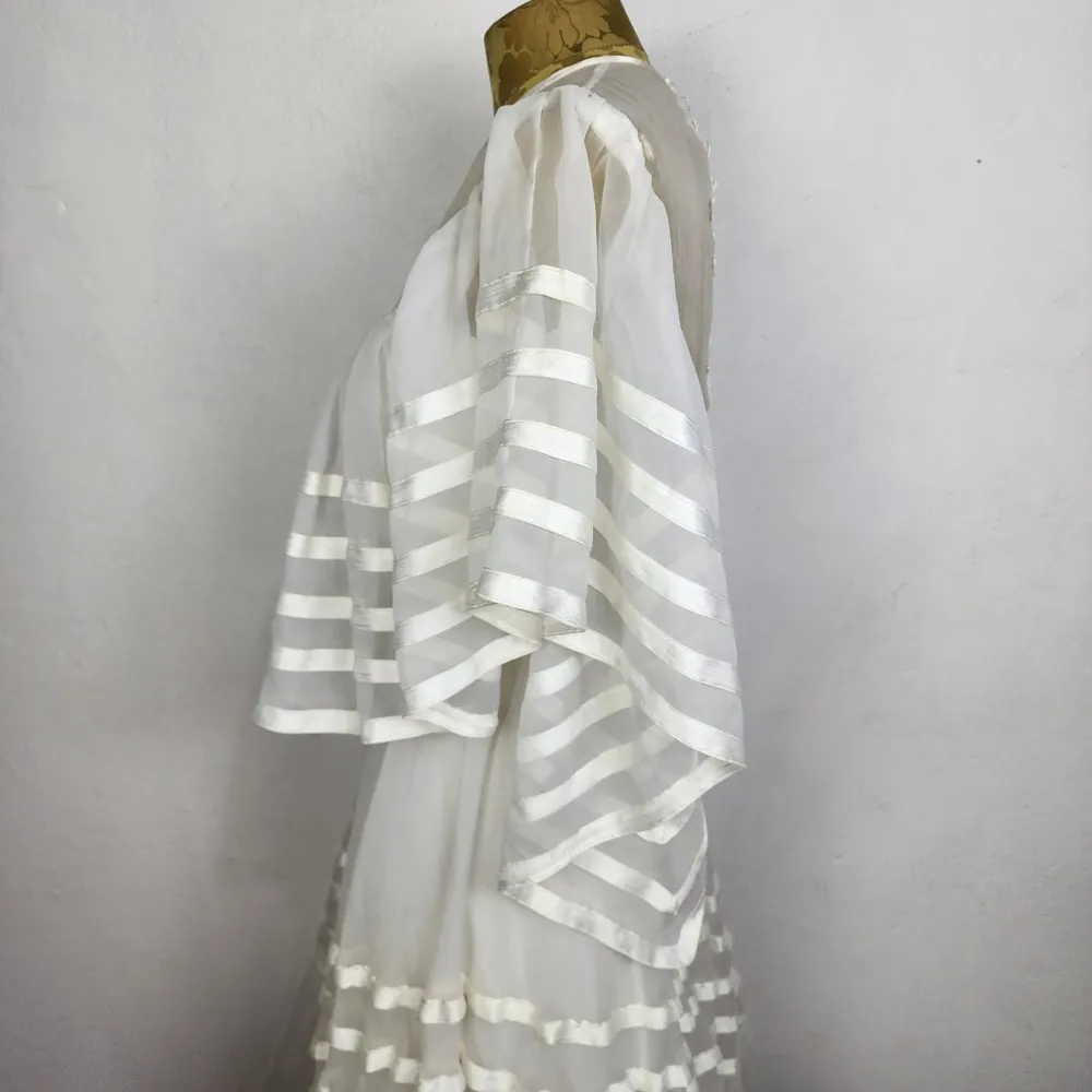 Brechó Vestido Vintage Anos 70 Chiffon Branco Romântico