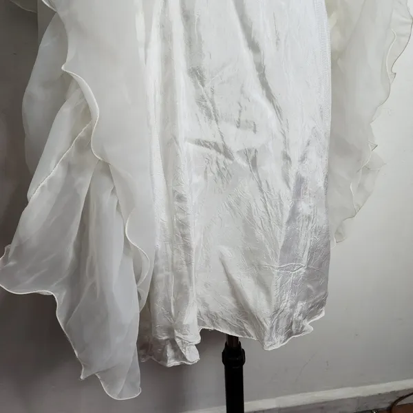 Brechó Vestido Vintage Anos 70 Chiffon Branco Romântico