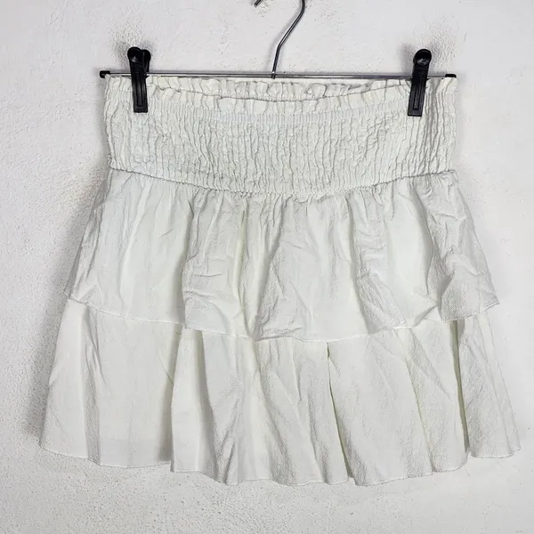 Saia Off White Babados Algodão Brechó Cós Lastex Elástico