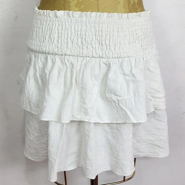 Saia Off White Babados Algodão Brechó Cós Lastex Elástico