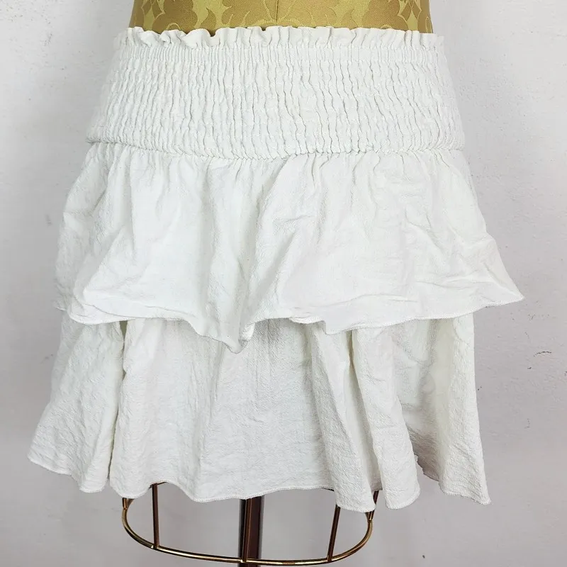 Saia Off White Babados Algodão Brechó Cós Lastex Elástico